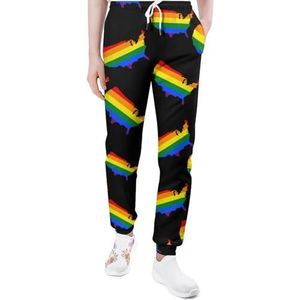 Gay Pride LGBT Vlag Kaart van Amerika Regenboog Heren Joggingbroek Casual Joggers Broek Atletische Lounge Broek Met Zakken Voor Vrouwen