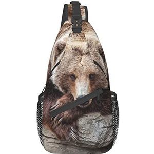 PSVOD Bruine beren crossbody tassen, heren schoudertassen, borst schouder rugzakken, heuptassen, vrije tijd cross body tassen, reizen sport, Zwart, One Size