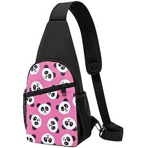 Roze Panda Katoen Gedrukt Borst Pack Tactische Borst Tas Running Bag Fanny Pack Fietsen Borst Pouch, Zwart, Eén maat