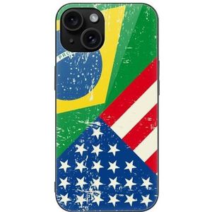 USA Brazilië Amerika vlag glas hard shell ultradunne schokbestendig compatibel met iPhone 15 serie beschermhoes iPhone 15