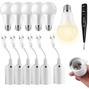 6 stuks e27 lamphouder en 6 stuks LED-lampen set: lampfitting met kabel en spanningszoeker, 15 W warm witte led gloeilamp, e27 bouwfitting renovatiefitting bouwlamp