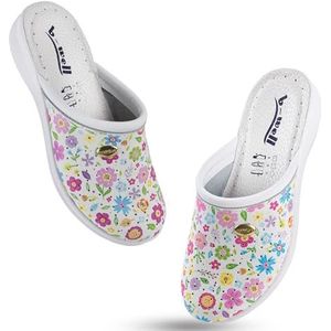 B-well Clogs voor dames, verpleegstersschoenen, werkschoenen, voor dames, verzorging, antibacterieel in de maten 35 - 46, Bloemen M, 36 EU