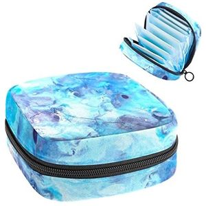 Periode Pouch Draagbare Tampon Opbergtas,Tampon Houder voor Portemonnee Vrouwelijke Product Organizer,Marmer Blauw, Meerkleurig, 4.7x6.6x6.6 in/12x17x17 cm