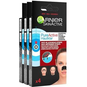 Garnier SkinActive Pure Active Strip Zone T Anti-mee-eterpleister met koolstof voor neus, voorhoofd en kin, reinigend met salicylzuur, 3 verpakkingen met 4 pleisters