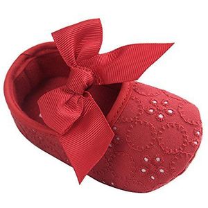 LACOFIA Baby Meisjes Schoenen Baby Prinses Strik Antislip Zachte Zool Doop Schoenen Rood 3-6 maanden
