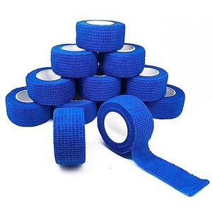12 Rollen Zelfklevend Elastisch Verband 2.5cm x 4.5m Athletic Tape Elastic Cohesive Bandage Verband Wondverband Fixatieverband voor Knieën Polsen en Enkels blauw