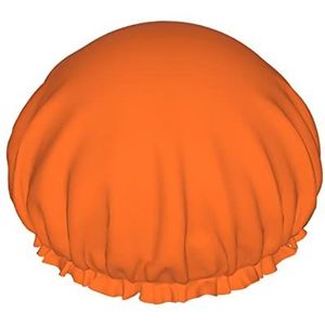 NasturtiumJLH Oranje bedrukte douchemuts dubbellaagse waterdichte badmuts met elastische band voor vrouwen
