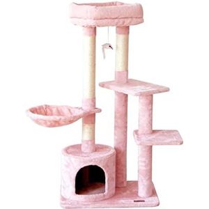 Kattenboom Huisjes Kattenklimrek Massief Houten Sisal Kattenbakvulling, Krabpaalpaal, Kattenrek, Geschikt for 1-3 Katten Om Te Spelen Gezellige Krabpaal (Color : Pink, Size : 54 * 40 * 108cm)