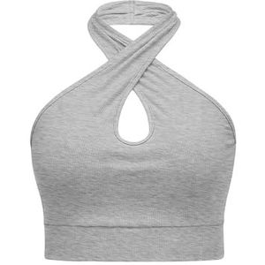 Ribgebreide Camis voor Dames, Gekruiste Halter Crop Top Zonder Rug, Zomers Effen Slank Vest(Color:Gray,Size:L)