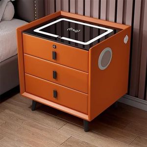 Met vingerafdrukontgrendeling, ingebouwde luidspreker, modern nachtkastje met draadloos opladen, nachtkastje met USB-poort, Type-C-poort, slim sensorlampje aan de onderkant (Color : Orange 2)