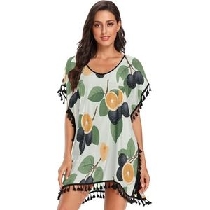 KAAVIYO Blauwe Aardbei Fruit Art Strand Cover Up Chiffon Kwastje Badmode Badpak Coverups voor Meisje, Patroon, M