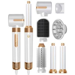 Luchtstyler 7-in-1 met haardroger, haardroger, hete luchtborstel, krultang, massageborstel, diffuser, magnetisch mondstuk, reishaardroger voor thuis (wit)