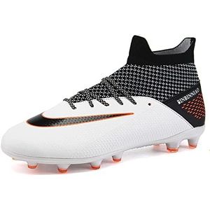 MDPCX Concurrerende Unisex Kids Voetbal Schoenen Mannen Indoor Outdoor Voetbalschoenen Atletische Turf Team Cleat Running Sport Lichtgewicht Ademend Anti-Skid Demping Schoenen, Kleur: wit, 43 EU