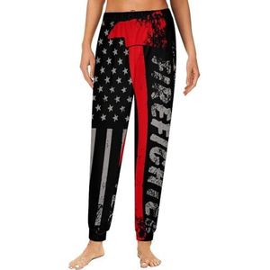 Brandweerman Bijl Rode Lijn Vlag Dames Pyjama Lounge Broek Elastische Tailleband Nachtkleding Bodems Print