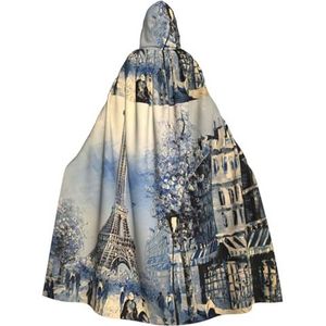 Carnaval cape voor dames en heren, volledige lengte met capuchon, cosplay kostuums, mantel, 190 cm, romantische Parijs Eiffeltoren
