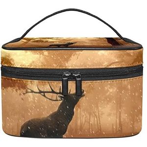 herten bos mooie make-up organizer tas, reizen make-up tas organizer case draagbare cosmetische tas voor vrouwen en meisjes toiletartikelen, Meerkleurig, 22.5x15x13.8cm/8.9x5.9x5.4in