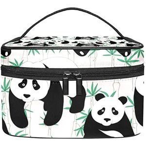 Schattige cartoon panda bril make-up tas voor vrouwen meisjes cosmetische tassen met handvat reizen make-up organizer tas, Schattig Panda Bamboe Patroon, 8.9x5.9x5.4 Inches, Make-up zakje