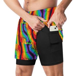 Gestreepte Hand Tonen Vuist Verhoogd Homo Rechten Grappige Zwembroek Met Compressie Liner & Pocket Voor Mannen Board Zwemmen Sport Shorts