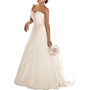 ANJURUISI Dames Sweetheart Applique Kralen Bruid Jurk Sexy Chiffon Strand Trouwjurk, Wit, 40