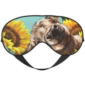 YFSGDLBN Koe met zonnebloemen in blauw bedrukt zacht oogmasker slaaphulp oogmasker verduisterend slaapmasker