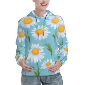 JIUTY Witte Madeliefje Op Lichtblauwe Achtergrond Vrouwen Gevoerde Hoodie Warme Pullover Voorzak Winter Hoodies Met Zakken, Zwart, S
