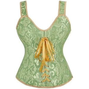 Steampunk Bandjes Overbuste Korset Met Cup Rits Sexy Jacquard Bloemen Corset Taille Cincher Bustier Lingerie Top Plus Size, 6806Groen, S
