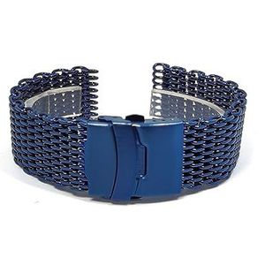EDVENA 4.0 Mm Dikte Unieke Stijlvolle Ruwe Haai Mesh Band Roestvrij Stalen Horlogeband Metalen Armband 18 20 22 24 26 Mm (Color : Blue, Size : 20mm)