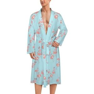 Aquarel Flamingo Vogels Patroon Heren Gewaad Zachte Badjas Pyjama Nachtkleding Loungewear Badjas met Riem 2XL