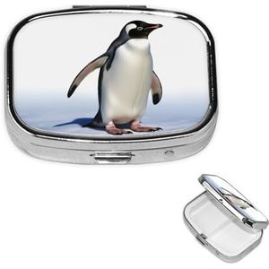 Pinguïn pillendoos 2 compartimenten, kleine pillendoos voor portemonnee en zak, metalen pillenetui met spiegel, dagelijkse pillenorganizer, draagbare medicijnvitaminehouder, uniek cadeau