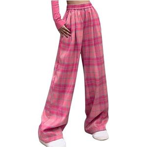 SMUXP Opruiming Loungebroek voor vrouwen Elastische taille wijde pijpen rechte broek casual losse pasvorm hoge taille geruite broek met zakken, 2025 Gelukkig nieuwjaar, maandag Cyber Deals, Rood, L