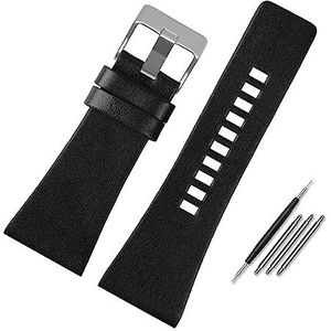 YingYou Echt Lederen Horlogeband Compatibel Met Diesel DZ7396DZ1206 DZ1399 DZ1405 Horlogeband Litchi Grain 22 24 26 27 28 30 32 34mm Band Armband(Color:Falt black silver,Size:27mm)