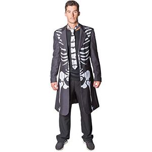 Heren jas skelet met print jurk jas stropdas dag van de dode halloween geest kostuum (XL)