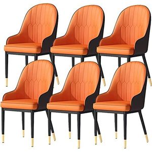 GEIRONV Moderne eetkamerstoelen set van 6, met metalen poten keukenstoelen PU lederen rugleuning midden eeuw woonkamerstoelen Eetstoelen (Color : Orange brown, Size : Golden feet)