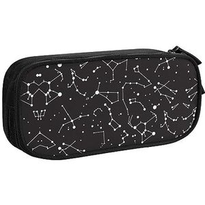 Yyoretp Grote Capaciteit Sterrenhemel Waarzeggerij Sterrenbeeld Print Potlood Case, Dubbellaags Rits Make-up Pouch Potlood Box Organizer., Zwart, Eén maat, Beauty Case