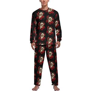 Skull And Roses zachte herenpyjama-set comfortabele loungewear top en broek met lange mouwen, geschenken XL