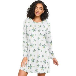 LI ZHI XIN Nachthemd voor dames, lange mouwen, nachthemd, nachthemden, slaapkleding, ronde hals, losse grote maten, nachtkleding, XXXL, groen bladpatroon, Meerkleurig, S