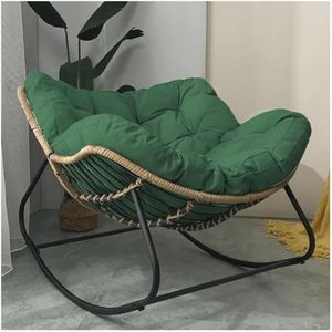 Schommelstoel for buiten, patio-ei-stoel met kussen, metalen wit frame, rotan-ei-stoel for woonkamer, tuin (zwart)(Green)