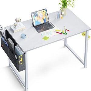 ODK Klein bureau, computertafel, bureautafel met koptelefoonhouder en opbergtas, bureau, kleine werkkamer, houten pc-tafel, kantoortafel voor thuis, kantoor (wit, 80 x 40 x 73,2 cm), CJJJZ-01