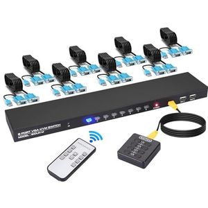 VGA KVM Switch 8 Port met 8 KVM-kabel, USB-schakelaar voor 8 stuks delen toetsenbord, muis, printer, scanner en VGA-monitor