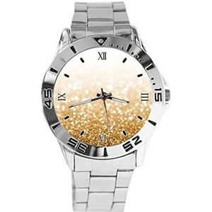 Geel Glitter Design Analoog Polshorloge Quartz Zilveren Wijzerplaat Klassieke Roestvrij Stalen Band Dames Heren Horloge