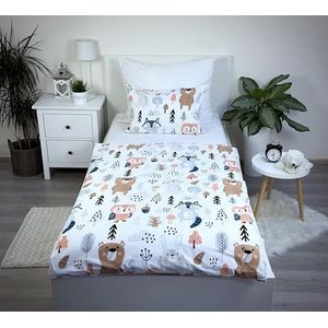 Theonoi Kinderbeddengoed voor kleine kinderen, babybed, complete set dekbedovertrek 100 x 135 cm en kussensloop 40 x 60 cm, gemaakt van katoen, Öko-Tex-standaard voor jongens en meisjes (bosdieren)