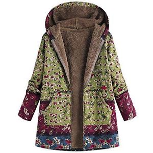 Kanpola Winterjas voor dames, oversized, lange teddyvoering, pluche jas, winter, warme vesten, capuchonjas met zakken, retro outwear, 66, groen, XL