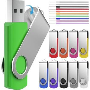 10-pack 64 GB Geheugensticks USB-flashdrive - Draaibare 64GB USB 2.0 stick Multicolor Draagbare Multipack-pendrives FEBNISCTE Value Pendrive Data-opslag Jump Drive Met 10 Lanyards