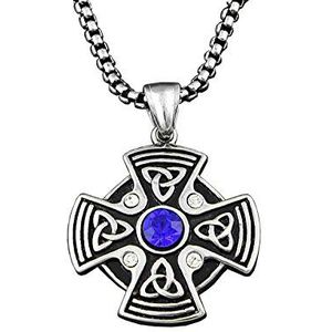 Geschenken voor mannen SOLAR CROSS Ierse AQUAMARINE blauwe kristallen heren hanger ketting