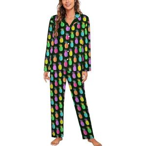Crazy Ananas Patroon Lange Mouw Pyjama Sets voor Vrouwen Klassieke Nachtkleding Nachtkleding Zachte Pjs Lounge Sets