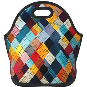 Gekleurd geruit behang Lunch Tas voor Vrouwen Mannen Geïsoleerde Lunch Box Waterdichte Lunch Tote Bag Herbruikbare Lunch Koeltas Draagbare Lunch Container voor Werk Kantoor Picknick Reizen