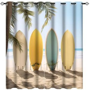 AEMYSKA Zee surfplanken thermisch geïsoleerde kamer verduistering slaapkamer gordijnen tropische palmboom strand hedendaagse print doorvoertule venster gordijn panelen/gordijnen 160 x 182 cm