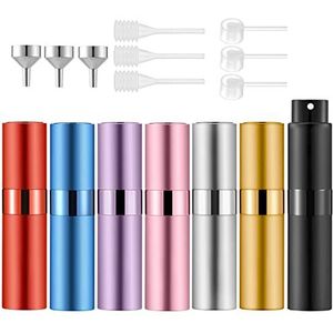 Lil Ray 8 ml draagbare mini-parfumverstuiver (7 stuks) navulbare lege kleine spuitfles met opheffende mondstuk voor reizen, zak Keulen sproeier (7 kleuren)