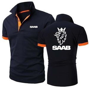 Ademende Poloshirts Voor Heren T-shirts Voor SAAB Grafische T-shirts Met Kraag Knopen Zachte Korte Mouwen Contrasterende Kleuren T-shirt Kleding Actief Effen-Navy Blue+Orange||M