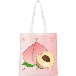 Cartoon Red Apple Women's Canvas Tote Bag, Herbruikbare schoudertas, Een mooi milieuvriendelijk cadeau voor meisjes, leraren, moeders., Cartoon Perzik, Eén maat